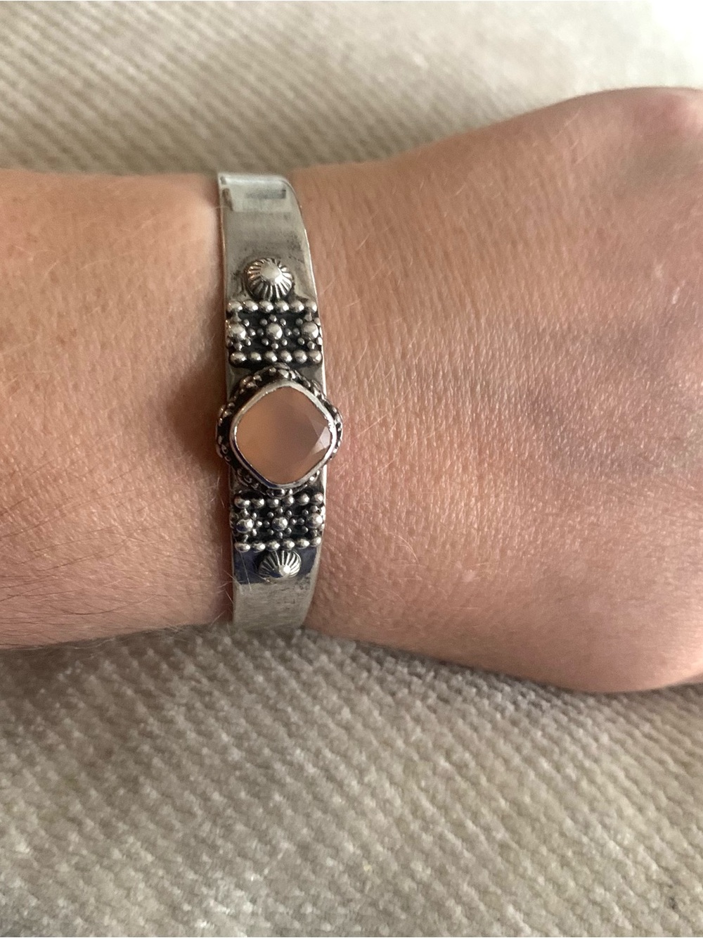 Vintage Larry Martinez Chavez Sterling Silver Pink Chalcedony Navajo Bracelet